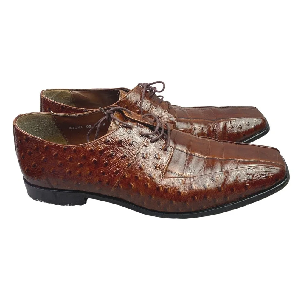 Stacy Adams Shoes Mens 13M Brown‎ Leather Ostrich Embossed Square Toe Oxford